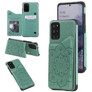 huismerk Voor Samsung Galaxy S20 + Flower Embossing Patroon Schokbestendige Beschermhoes met houder & Kaart Slots & Foto Frame (Groen)