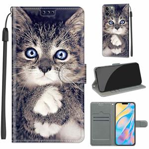 huismerk Voltage Gekleurde Tekening Magnetische Sluiting Horizontale Flip PU lederen tas met houder & kaart slots voor iphone 13 (C02 vork hand witte klauw kat