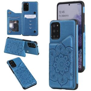 huismerk Voor Samsung Galaxy S20 + Flower Embossing Patroon Schokbestendige Beschermhoes met houder & Kaart Slots & Foto Frame (Blauw)