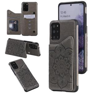 huismerk Voor Samsung Galaxy S20 + Flower Embossing Patroon Schokbestendige Beschermhoes met houder & Kaart Slots & Foto Frame (Grijs)