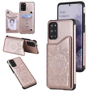 huismerk Voor Samsung Galaxy S20 + Flower Embossing Patroon Schokbestendige Beschermhoes met houder & Kaart Slots & Foto Frame (Rose Gold)