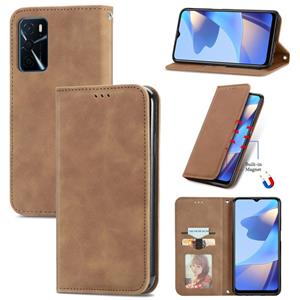 huismerk Voor Oppo A16 Retro Skin Feel Business Magnetische Horizontale Flip Lederen Case met Houder & Card Slots & Portemonnee & Fotolijst (BRWON)