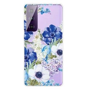 huismerk Voor Samsung Galaxy S30 gekleurd tekenpatroon zeer transparante TPU beschermhoes (blauwe en witte rozen)