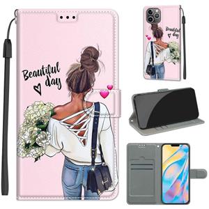 huismerk Voltage Gekleurde Tekening Magnetische Sluiting Horizontale Flip PU Lederen Case met Houder & Card Slots voor iPhone 13 (C09 Hug Bloem)