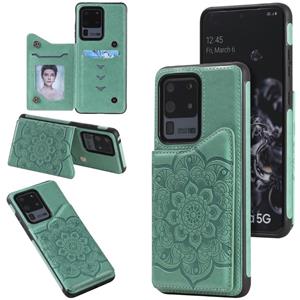 huismerk Voor Samsung Galaxy S20 Ultra Flower Embossing Patroon Schokbestendige Beschermhoes met Houder & Kaartsleuven > Fotolijst (Groen)