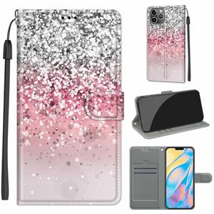 huismerk Voltage Gekleurde Tekening Magnetische Sluiting Horizontale Flip PU Lederen Case met Houder & Card Slots voor iPhone 13 (C13 Silver Pink Glitter)