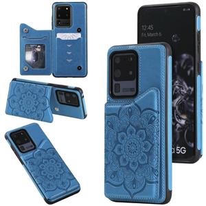 huismerk Voor Samsung Galaxy S20 Ultra Flower Embossing Patroon Schokbestendige Beschermhoes met Houder & Kaartsleuven > Fotolijst (Blauw)