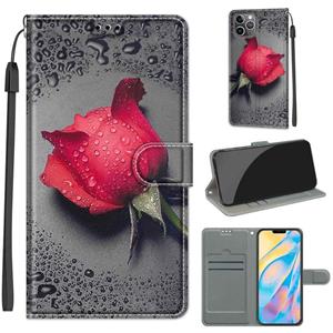 huismerk Voltage Gekleurde Tekening Magnetische Sluiting Horizontale Flip PU Lederen Case met Houder & Card Slots voor iPhone 13 (C14 Zwart Water Drop Rose)