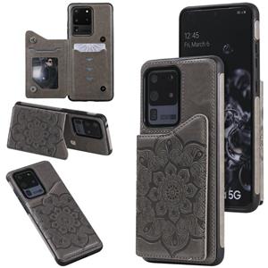 huismerk Voor Samsung Galaxy S20 Ultra Flower Embossing Patroon Schokbestendige Beschermhoes met Houder & Kaartsleuven > Fotolijst (Grijs)