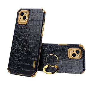 huismerk Geklakte TPU Crocodile Patroon Lederen Case met Ringhouder voor iPhone 13 Pro Max