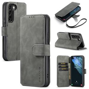 For Samsung Galaxy S22 DG.MING Retro Oil Side Horizontal Flip Leather Case with Holder & Card Slots & Wallet(Grey)