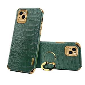 huismerk Geklakte TPU Crocodile Patroon Lederen Case met Ringhouder voor iPhone 13