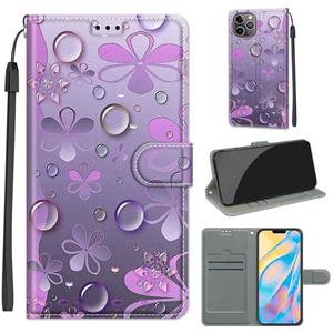 huismerk Voltage Gekleurde Tekening Magnetische Sluiting Horizontale Flip PU Lederen Case met Houder & Kaart Slots voor iPhone 13 Pro (C16 Water Drop Six Petal