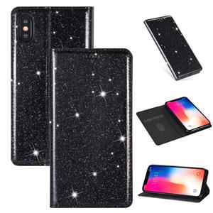 huismerk Voor iPhone X / XS Ultrathin Glitter Magnetic Horizontal Flip Leather Case met Holder & Card Slots(Zwart)