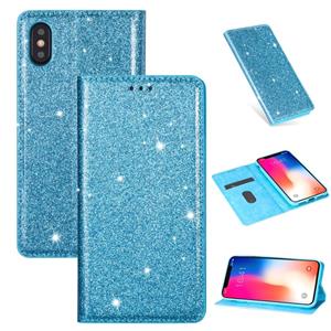 huismerk Voor iPhone X / XS Ultrathin Glitter Magnetic Horizontal Flip Leather Case met Holder & Card Slots (Sky Blue)