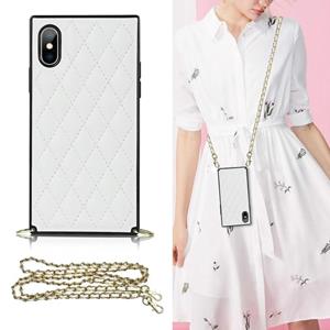 huismerk Elegant Rhombic Pattern Microfiber Leather + TPU Shockproof Case met Crossbody Strap Chain voor iPhone X / XS (White)