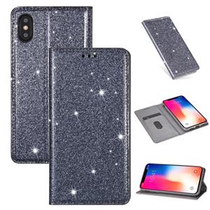 huismerk Voor iPhone X / XS Ultrathin Glitter Magnetic Horizontal Flip Leather Case met Holder & Card Slots(Grijs)