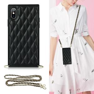 huismerk Elegant Rhombic Pattern Microfiber Leather + TPU Shockproof Case met Crossbody Strap-ketting voor iPhone X / XS