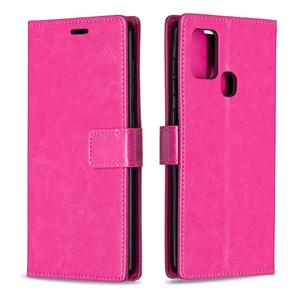 huismerk Voor Samsung Galaxy A21s Crazy Horse Texture Horizontale Flip Lederen case met Holder & Card Slots & Wallet & Photo Frame(Rose Red)