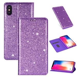 huismerk Voor iPhone X / XS Ultrathin Glitter Magnetic Horizontal Flip Leather Case met Holder & Card Slots(Paars)