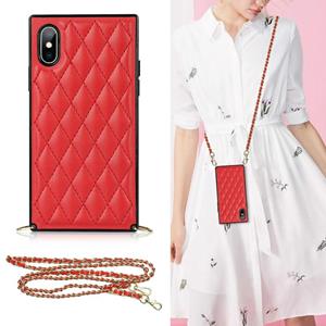 huismerk Elegant Rhombic Pattern Microfiber Leather + TPU Shockproof Case met Crossbody Strap-ketting voor iPhone X / XS