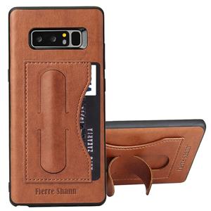 Fierre Shann voor Galaxy Note 8 volledige beschermende lederen draagtas met houder & Card Slot(Brown)