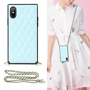 huismerk Elegant Rhombic Pattern Microfiber Leather + TPU Shockproof Case met Crossbody Strap-ketting voor iPhone X / XS