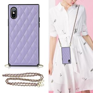 huismerk Elegant Rhombic Pattern Microfiber Leather + TPU Shockproof Case met Crossbody Strap Chain voor iPhone X / XS (Purple)