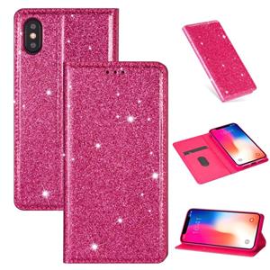 huismerk Voor iPhone XS Max Ultradunne Glitter Magnetische horizontale flip lederen hoes met houder & kaartslots (Rose Red)