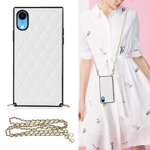 huismerk Elegant Rhombic Pattern Microfiber Leather + TPU Shockproof Case met Crossbody Strap-ketting voor iPhone XR