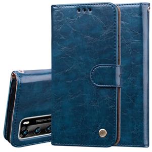 Huismerk Voor Huawei P40 Business Style Oil Wax Texture Horizontal Flip Leather Case met Holder & Card Slots & Wallet(Blue)