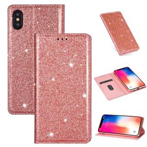 huismerk Voor iPhone XS Max Ultradunne Glitter Magnetische horizontale flip lederen hoes met houder & kaartslots (RoséGoud)