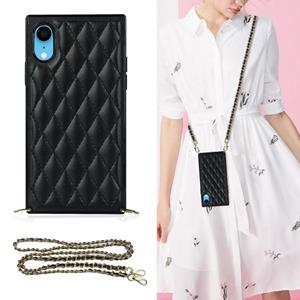 huismerk Elegant Rhombic Pattern Microfiber Leather + TPU Shockproof Case met Crossbody Strap Chain voor iPhone XR