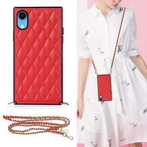 huismerk Elegant Rhombic Pattern Microfiber Leather + TPU Shockproof Case met Crossbody Strap-ketting voor iPhone XR