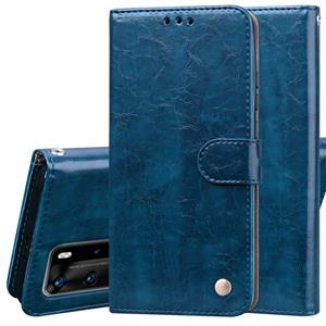 Huismerk Voor Huawei P40 Pro Business Style Oil Wax Texture Horizontal Flip Leather Case met Holder & Card Slots & Wallet(Blue)