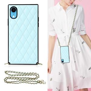 huismerk Elegant Rhombic Pattern Microfiber Leather + TPU Shockproof Case met Crossbody Strap-ketting voor iPhone XR