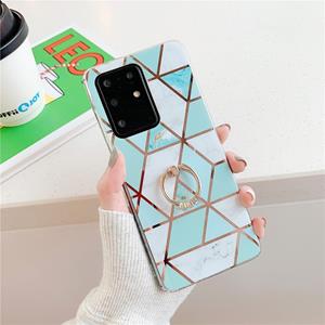 huismerk Voor Galaxy S20 Plus Plating Kleurrijke geometrische Patroon Mozaïek Marmer TPU Mobiele Telefoon Case Strassje Sater (Groene PR2)