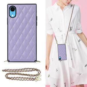 huismerk Elegant Rhombic Pattern Microfiber Leather + TPU Shockproof Case met Crossbody Strap Chain voor iPhone XR (Purple)