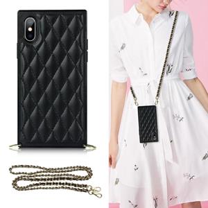 huismerk Elegant Rhombic Pattern Microfiber Leather + TPU Shockproof Case met Crossbody Strap Chain voor iPhone XS Max