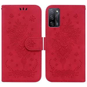 huismerk Voor Oppo A55 5G / A53S 5G / A16 Butterfly Rose Lederen telefoonhoesje