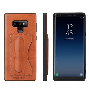 huismerk Fierre Shann volledige dekking beschermende lederen draagtas voor Galaxy Note9 met houder & kaartsleuf (bruin)