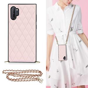 huismerk Voor Samsung Galaxy Note10 + Elegant Rhombic Pattern Microfiber Leather + TPU Shockproof Case met Crossbody Strap Chain (Pink)