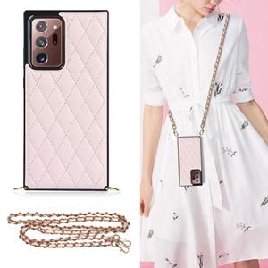 huismerk Voor Samsung Galaxy Note20 Ultra Elegant Rhombic Pattern Microfiber Leather + TPU Shockproof Case met Crossbody Strap Chain (Pink)