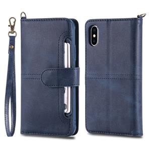 huismerk Voor iPhone X / XS multifunctioneel afneembaar horizontaal horizontaal lederen hoesje met kaartsleuven & houder & portemonnee & fotoframe(blauw)