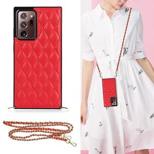 huismerk Voor Samsung Galaxy Note20 Ultra Elegant Rhombic Pattern Microfiber Leather + TPU Shockproof Case met Crossbody Strap Chain