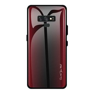 huismerk For Galaxy Note 9 Texture Gradient Glass Protective Case(Red)