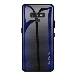 huismerk Voor Galaxy Note 9 Texture Gradient Glass Protective Case (Donkerblauw)