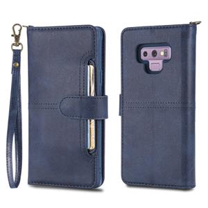 huismerk Voor Galaxy Note 9 multifunctioneel afneembaar magnetisch horizontaal lederen tas met kaartsleuven & houder & portemonnee & fotoframe(blauw)