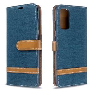 huismerk Voor Galaxy S20 Color Matching Denim Texture Horizontal Flip PU Leather Case met Holder & Card Slots & Wallet & Lanyard(Dark Blue)