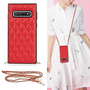 huismerk Voor Samsung Galaxy S10 Elegant Rhombic Pattern Microfiber Leather + TPU Shockproof Case met Crossbody Strap Chain